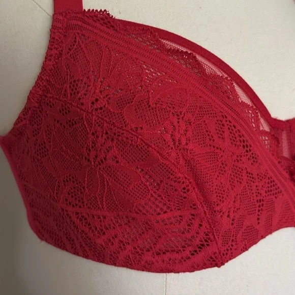 Chantelle EasyFeel Floral Touch Red Mesh and Lace Bra 34B - Picture 5 of 11